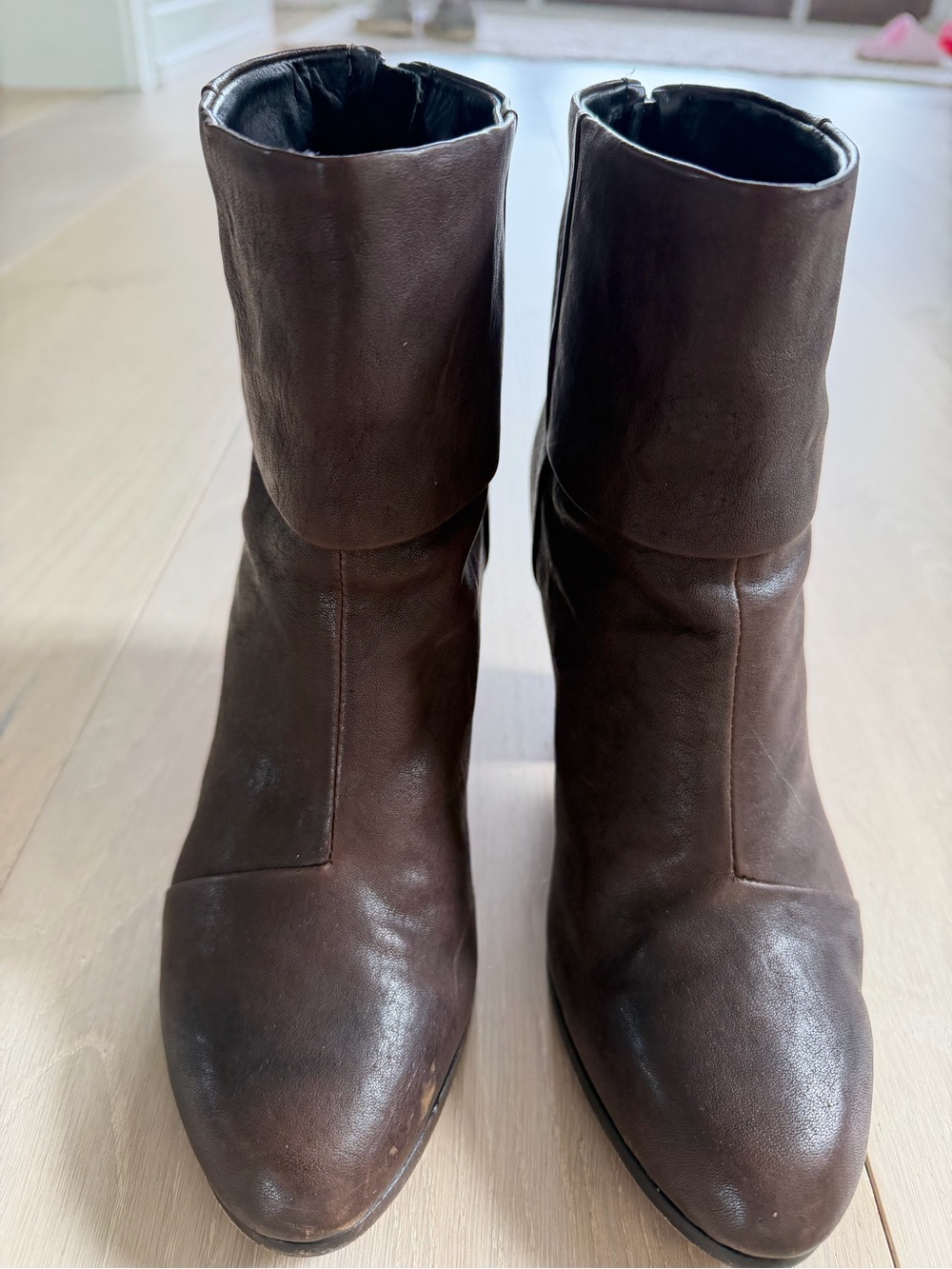 rag & bone Dark Brown Leather Mid-Calf Heeled Boots